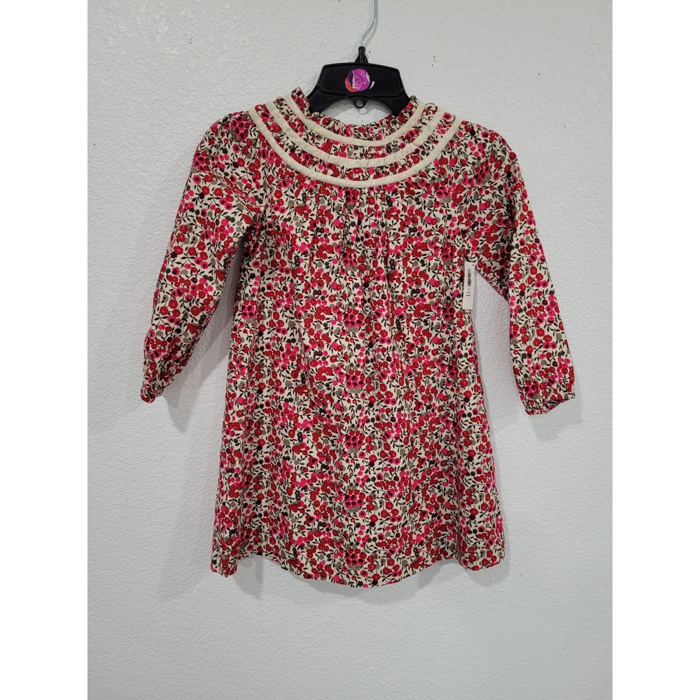 Old Navy Toddler Girls‎ 5T Red Pink Floral Long Sleeve Ruffle Dress Smocked #10